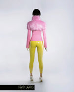 COMPLETE OUTFIT - MALUM Latex Outfit Off-Shoulder Catsuit & Jacket with Faux Fur and Wrist Gloves