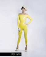 MALUM Latex Outfit Off-Shoulder Catsuit & Jacket with Faux Fur and Wrist Gloves