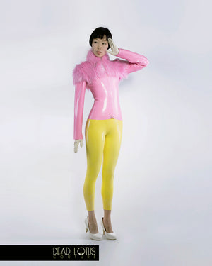 MALUM Latex Outfit Off-Shoulder Catsuit & Jacket with Faux Fur and Wrist Gloves