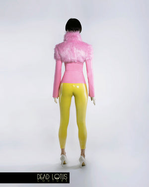 MALUM Latex Outfit Off-Shoulder Catsuit & Jacket with Faux Fur and Wrist Gloves