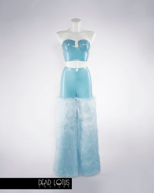 BELLUM MONSTRUM Masked Latex Clubwear Outfit with Crop Top Bra & Faux Fur Trousers