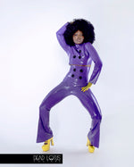 Trouser and Top Set CELARIO: Purple Latex Longsleeve Top, Highwaist Trousers by Dead Lotus Couture worn by female model